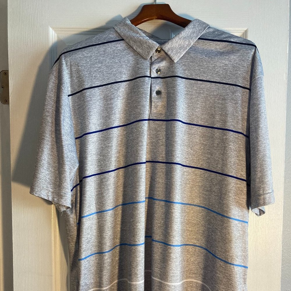 Nicklaus Staydri XXL Grey & Blue Striped Short Sleeve Golf Polo